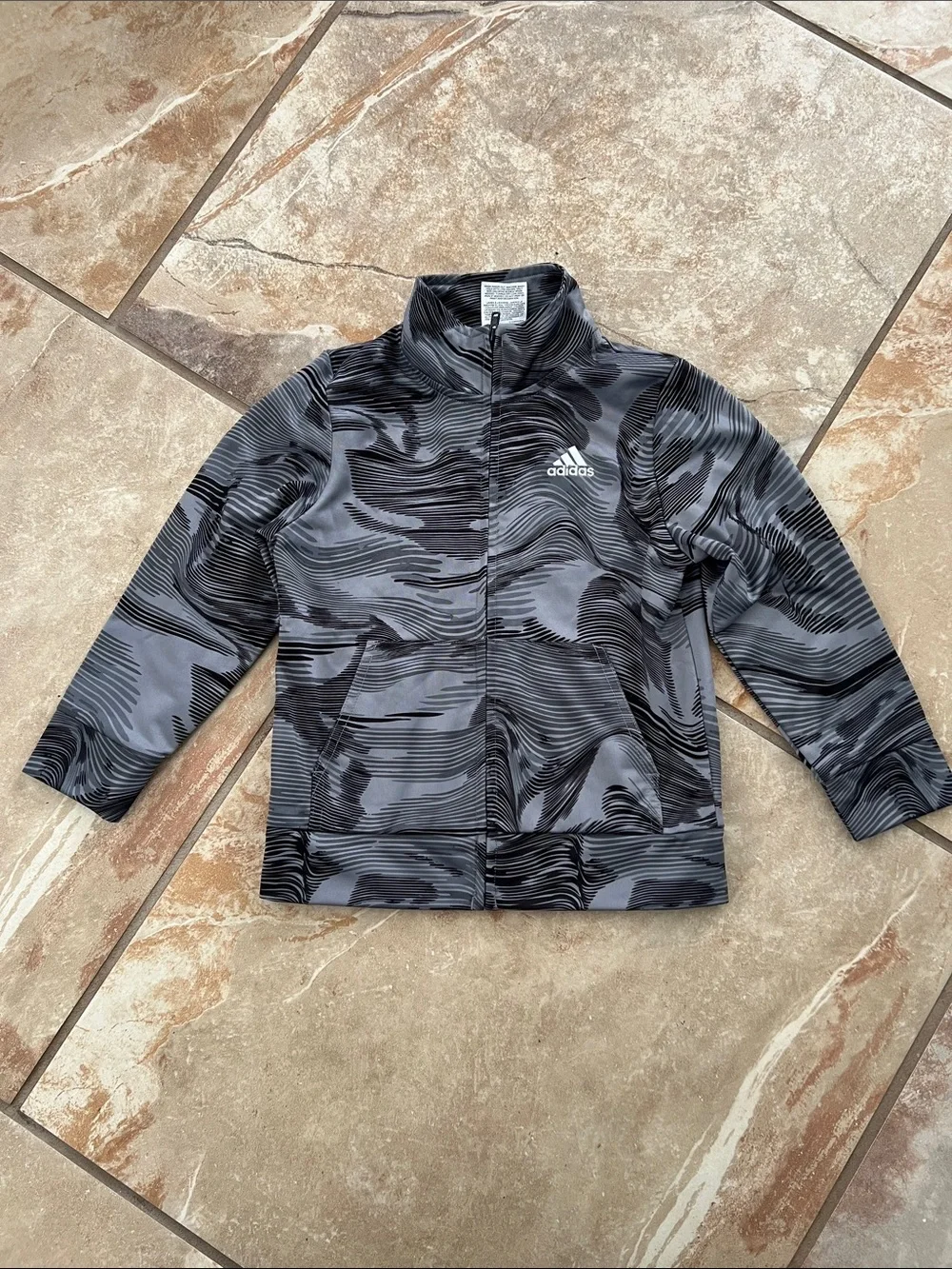 adidas Kids Black & Gray Wave-Print Jacket
